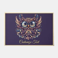 Elegant Blue & Gold Wise Owl Personalized Doormat