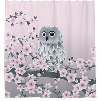 Cute Owl and Cherry Blossoms Shower Curtain