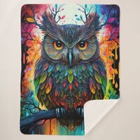Psychedelic Fantasy Hippy Owl Sherpa Blanket