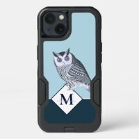 Blue Owl Gray Monogram name  iPhone 13 Case