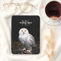 Majestic winter snowy owl monogram custom name kindle cover