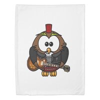 White and brown owl playing a guitar with red hat duvet cover