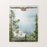 Owl in Flight | Cool Nature Lover Art Monogrammed Jigsaw Puzzle