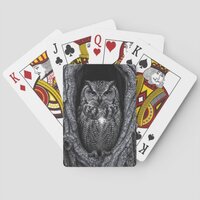 Owl in a Tree Hollow Black and White Poker Cards