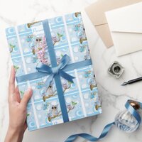 Blue Baby Owl | Shower Theme Wrapping Paper