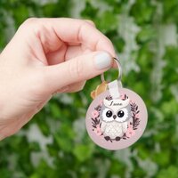 Cute Owl Design in Pink Personalized Keychain