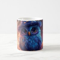 Cute Owl Wizard on the Moon: Magical Fantasy Art Coffee Mug