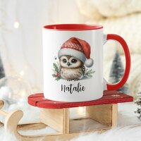 Cute Little Christmas Owl Name Mug