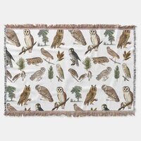 Vintage Owl Watercolor Forest Pattern  Throw Blanket