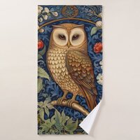 Owl in the garden William Morris style Bath Towel