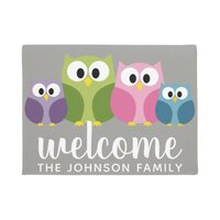Cute Cartoon Owl Family and Custom Name Doormat