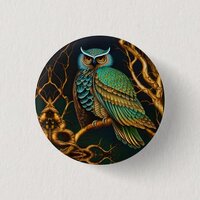 Turquoise and Gold Owl Button