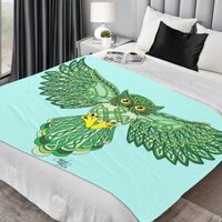 Celtic Green Knotwork Owl Flight Spread Wings Fleece Blanket