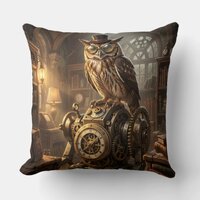 steampunk owl clockwork art pillow