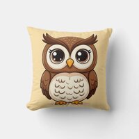 Adorable Cartoon Owl With Big Eyes Throw Pillow