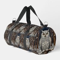 Elegant boho white owl woodland winter forest duffle bag