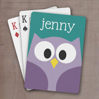 Cute Cartoon Owl Purple and teal Custom Name Playing Cards