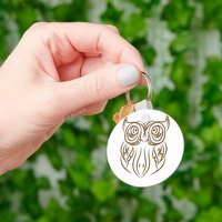 Tribal Owl Line Art Modern Brown Abstract Keychain