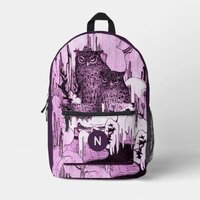 Moody Vintage Owls Plum Purple Monogram Printed Backpack