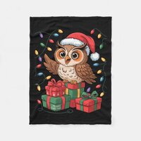 Funny Owl Santa Hat Animals Lovers Ugly Christmas  Fleece Blanket