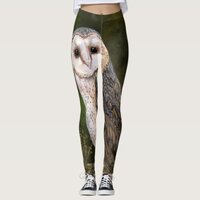 Western Barn Owl - Migned Watercolor Painting Art  Leggings