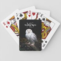 Majestic winter snowy owl monogram custom name playing cards