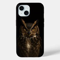 Black 4 Luxe iPhone 15, Golden Amber Eye Owl iPhone 15 Case