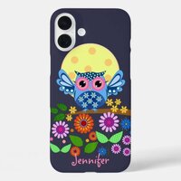 Cute spring Owl & custom Name iPhone 16 Plus Case