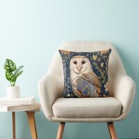 Elegant Barn Owl William Morris Inspired Floral Throw Pillow
