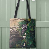 Celtic Green Man Owl Forest Spirit Fantasy Tote Bag