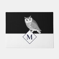 Blue Owl Gray Monogram name Doormat