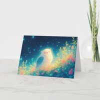 White Owl Beneath a Starry Night Sky Card