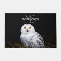 Majestic winter snowy owl monogram custom name doormat