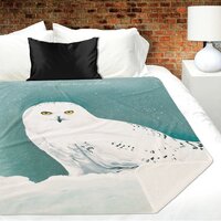 Snowy Owl Arctic Winter Sky Snow Teal Sherpa Blanket