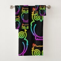 Owl Psychedelic Neon Light Button Bath Towel Set