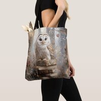 Whimsical White Owl Harmonious Nature Setting  Tote Bag
