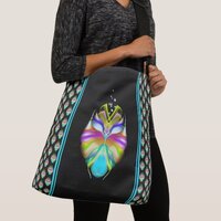 Colorful Cyan and Black Oracle Owl Crossbody Bag
