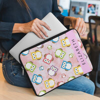 Cute Owls, Owl Pattern, Colorful Owls, Your Name Laptop Sleeve