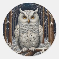 Elegant boho white owl woodland winter forest classic round sticker