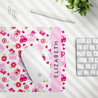 Pattern Of Owls, Cute Owls, Pink Owls, Your Name Mouse Pad