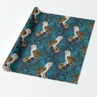 Owls, ferns, oak and berries 3 wrapping paper