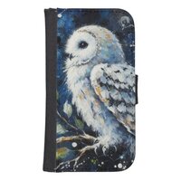 White Owl On Branch in Moonlight Painting Galaxy S4 Wallet Case