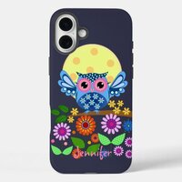 Cute spring Owl & custom Name iPhone 16 Plus Case
