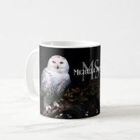 Majestic winter snowy owl monogram custom name coffee mug