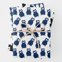 Owls on blue and Black Birthday  Wrapping Paper Sheets