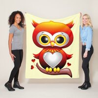 Baby Owl Love Heart Cartoon  Fleece Blanket