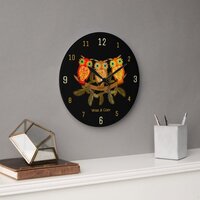Wise & Cozy Owls Black Large Clock