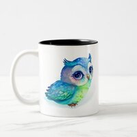Watercolour Cute Owl (2) Two-Tone Coffee Mug