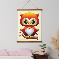Baby Owl Love Heart Cartoon  Hanging Tapestry