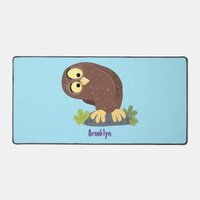 Cute curious funny brown owl cartoon illustration desk mat